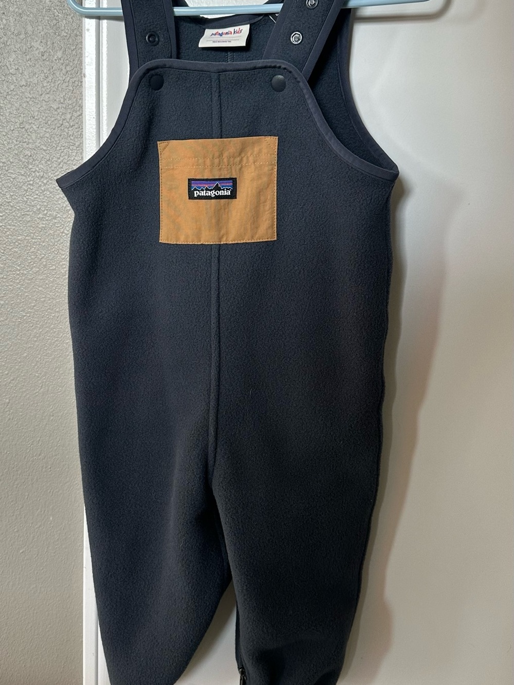 Patagonia Kids Black Overalls with Tan Chest Patch